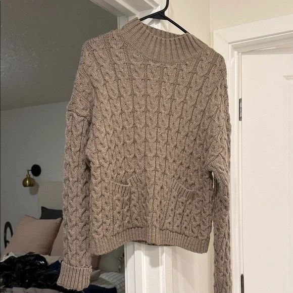 Zara Taupe Cable Knit Turtleneck Sweater - Picture 1 of 4